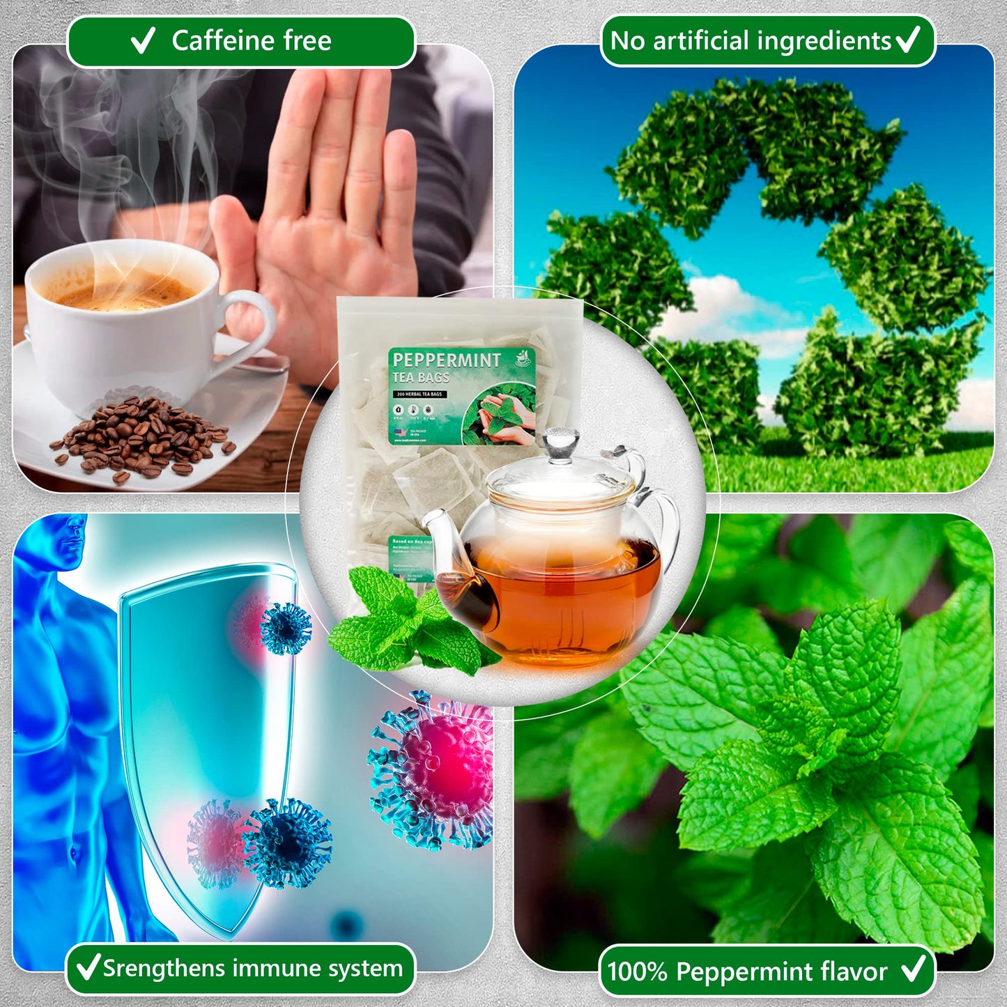 TeaDreamTea Peppermint Tea Bags - Caffeine Free Herbal Tea - 200 Count