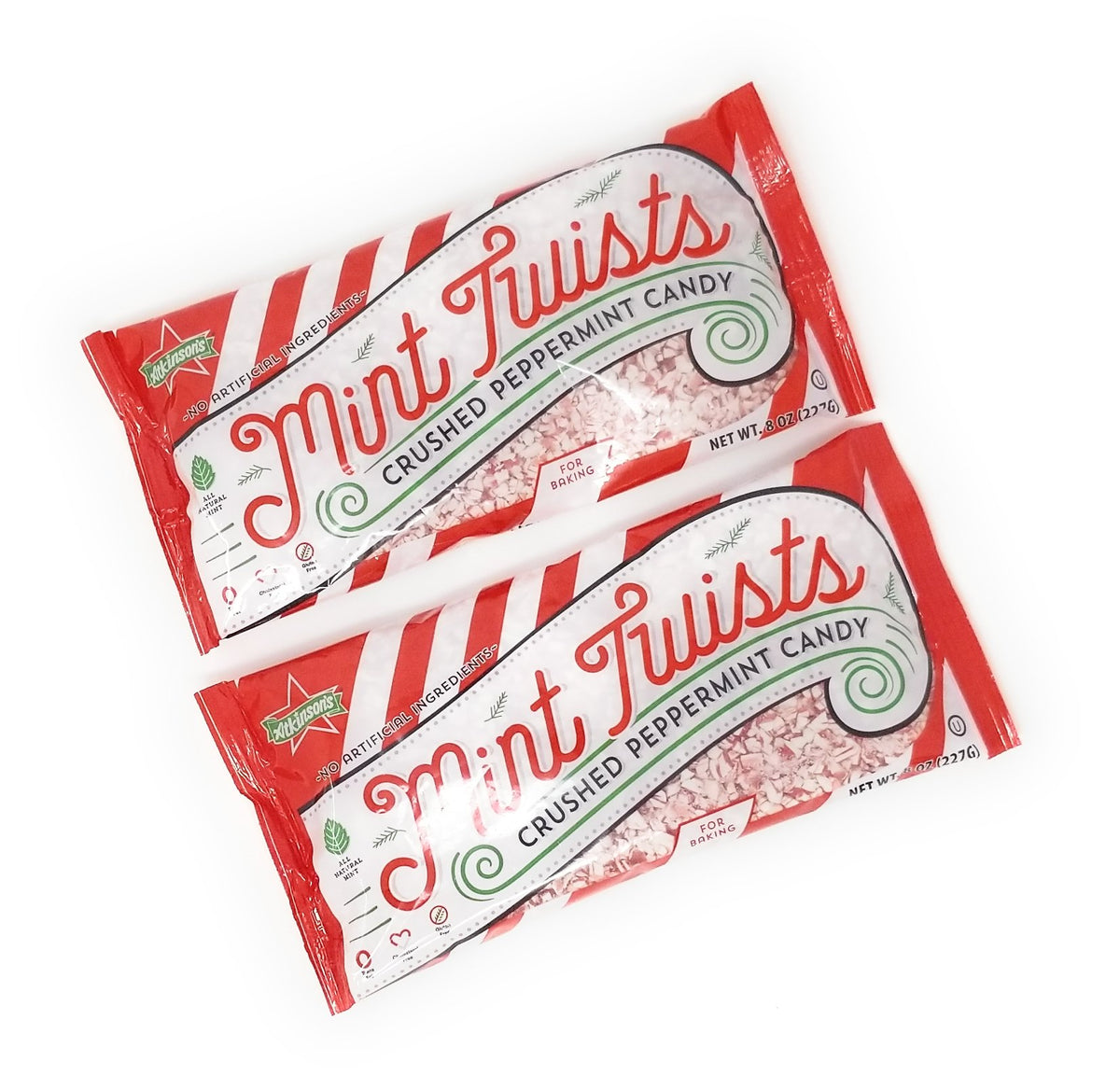 Atkinsons Mint Twists Crushed Peppermint Candy For Baking 8 Ounces (2 Bags 16 Oz)