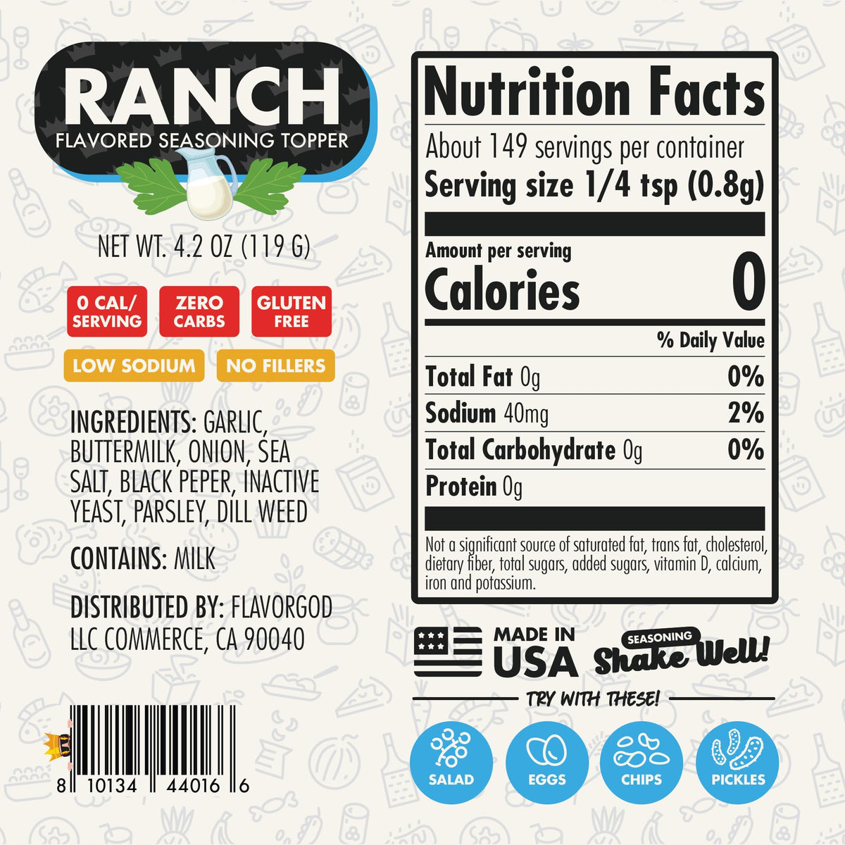 Flavor God Ranch Seasoning Mix, All Natural Spice Blend, 2 Pack, Vegan, Kosher, Low Sodium, Great for Chicken, Pizza, Salads, Vegetables