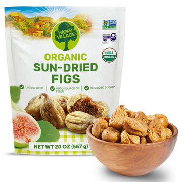 Organic Turkish Dried Figs, No Sugar Added Dried Fruit | Happy Village | 20 Oz Fresh Packed - Unsweetened Unsulfured Fruits - Sun Dry Smyrna Fig