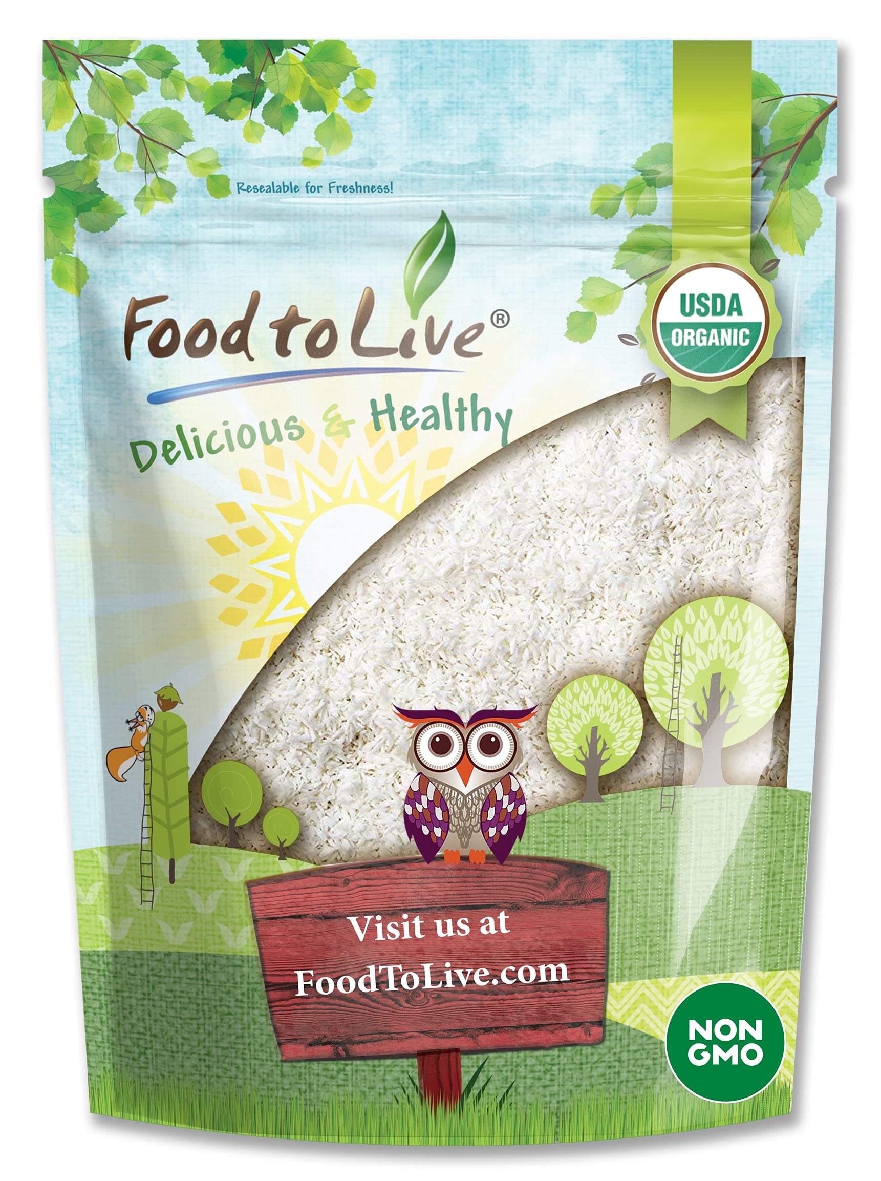 Food to Live Organic Shredded Coconut, 2.5 Pounds Non-GMO, Unsweetened Flakes, Desiccated, Medium Shreds, Kosher, Vegan, Bulk
