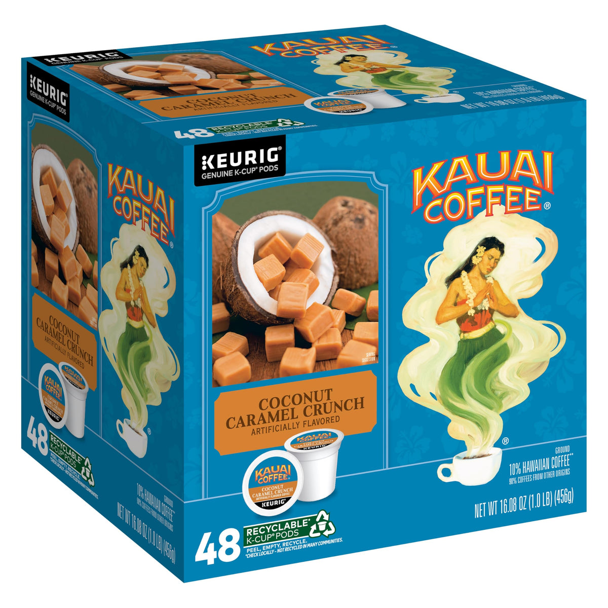 Kauai Coffee K-Cup Pods for Keurig – Medium Roast, Coconut Caramel Crunch – 48 Count