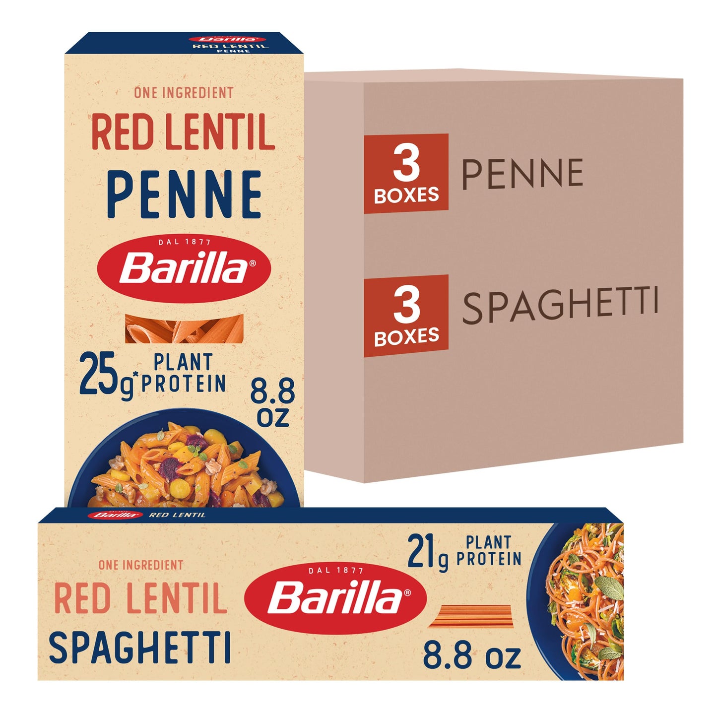 Barilla Red Lentil Spaghetti & Penne Pasta Variety Pack, 8.8 oz (Pack of 6) - Vegan, Gluten Free, Non GMO & Kosher -Made with Pl