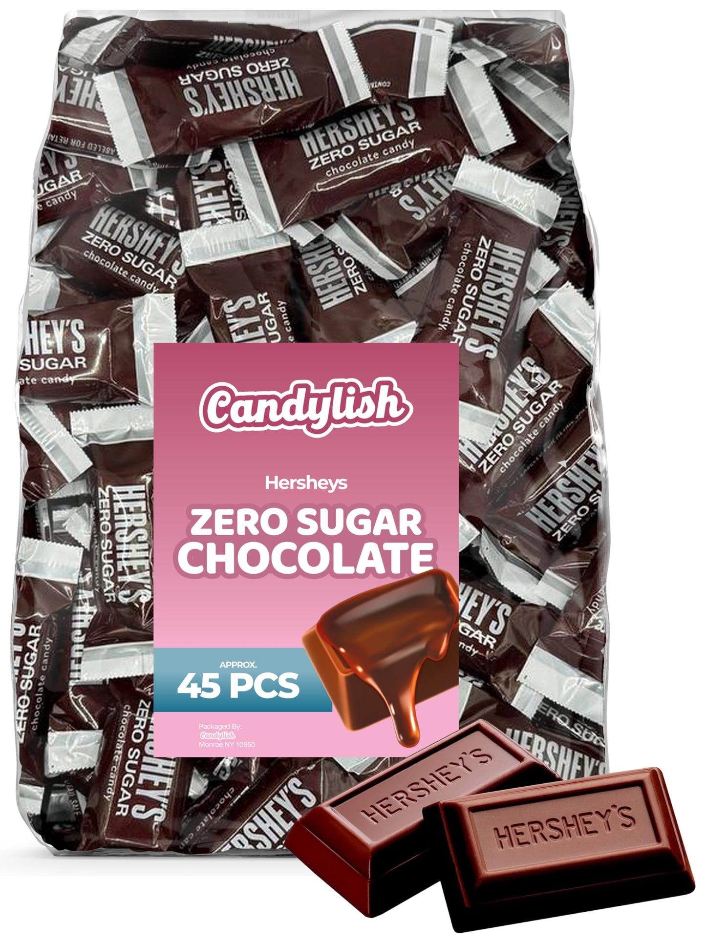 Zero Sugar Milk Chocolate Candy Bars - Approx. 45 Pieces Bulk Pack