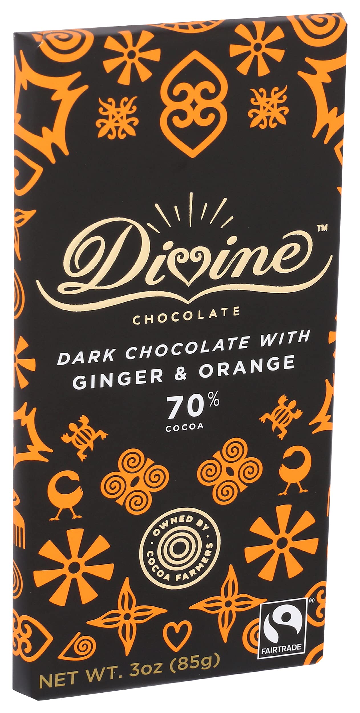 Divine Chocolate Chocolate Bar Dark Ginger Orange, 3 Oz