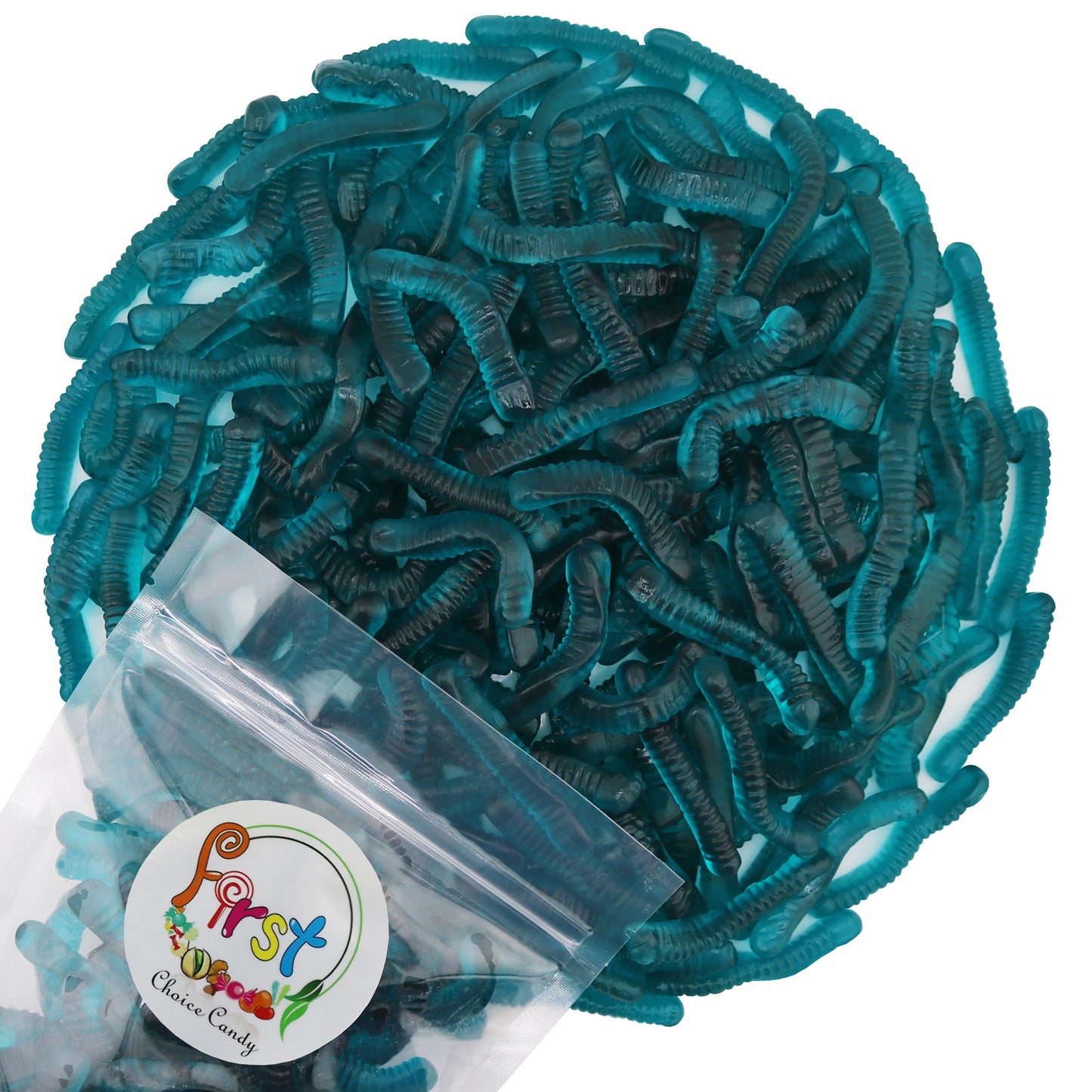 Firstchoicecandy Sweet & Sour Gummy Worms, Multi Flavors And Solid Colors (2 Pound, Blue Raspberry)
