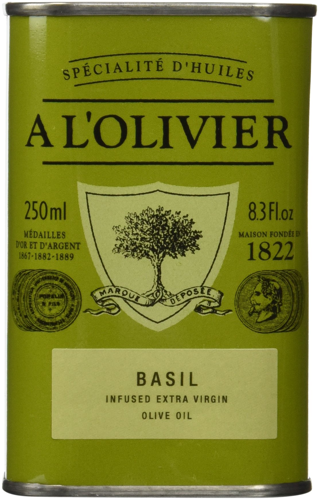 A L'Olivier Olive Oil Infused with Basil, 8.3 Ounce Tin