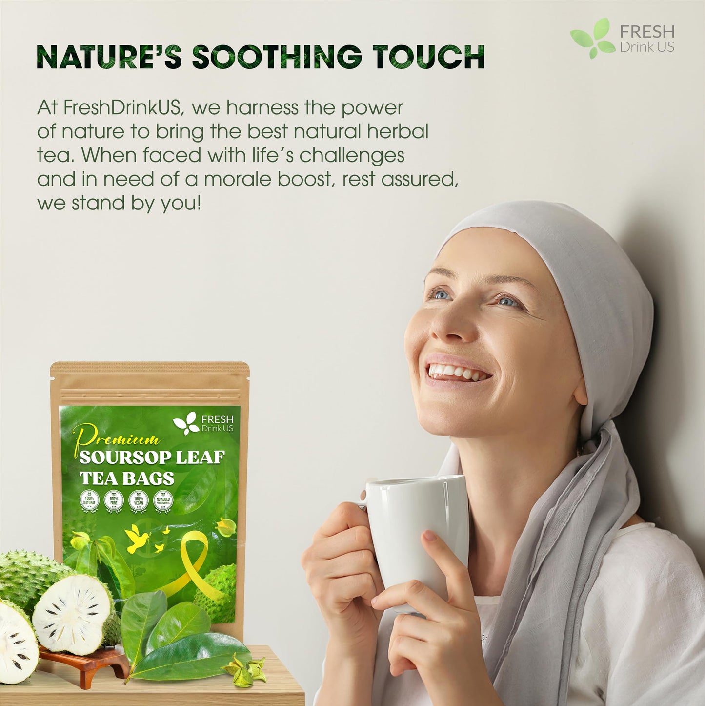 FRESHDRINKUS Soursop Graviola Leaf Tea Bags, 100% Natural, Handmade, 40 Bags, Caffeine/Sugar/Gluten Free