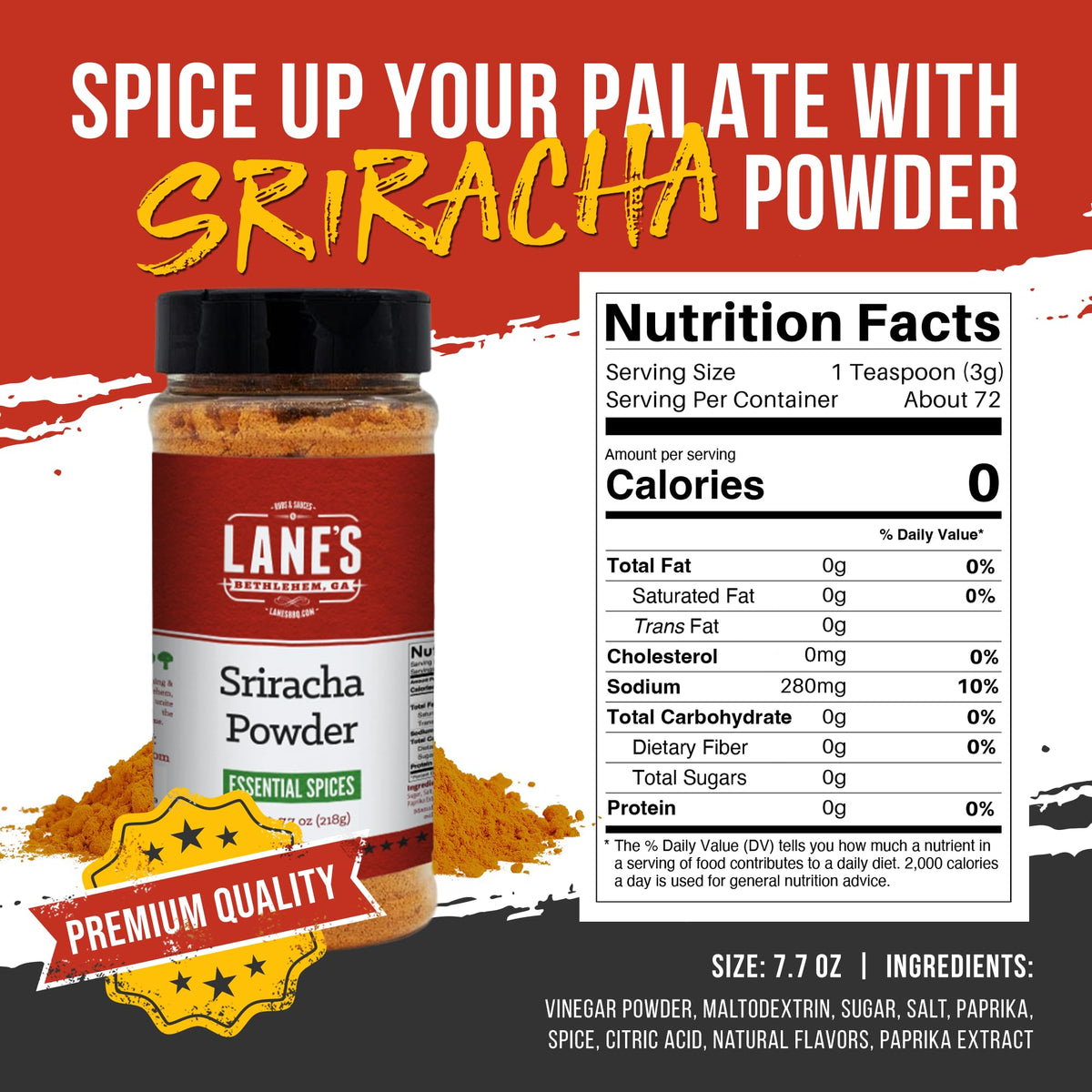 Lane'S Sriracha Seasoning Powder, All-Natural Sriracha Powder Seasonings And Spices For Cooking, Goes Well With Meat & Vegetable