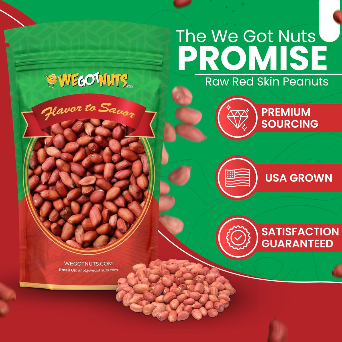 Raw Red skin Peanuts, USA Grown, (Unsalted) 5LB Bag Bulk (80oz) - We Got Nuts