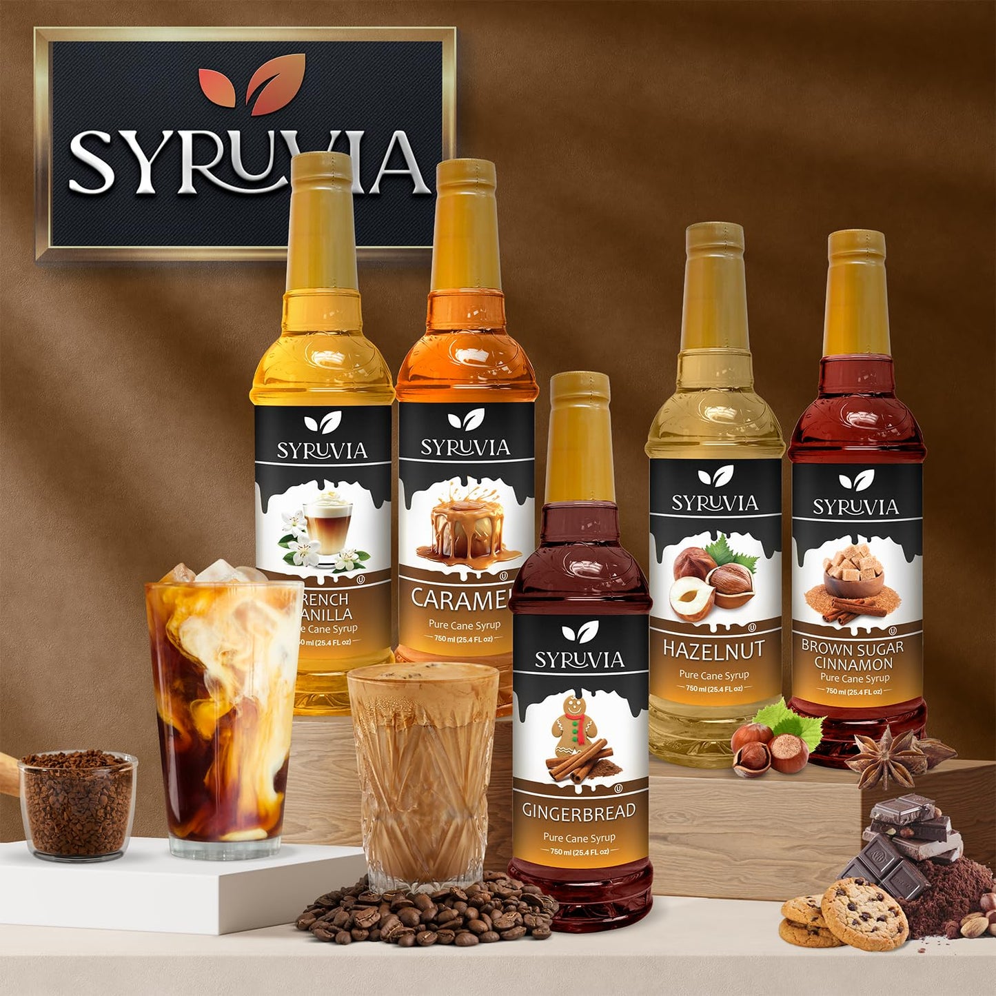 Syruvia Butterscotch Coffee Syrup - 25.4 Fl Oz Enhanced Coffee Flavoring Syrup - Kosher Coffee Syrups, Gluten Free, No Coloring, Perfect For Drinks, Soda, Shakes, And More With Pump