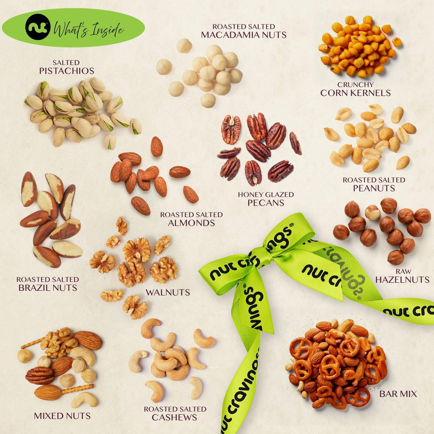 NUT CRAVINGS Gourmet Collection - Happy Birthday   Nuts Gift Basket with Bday Ribbon in Reusable Wooden Tray (12 Assortments) Food Arrangement  Healthy Snack Care Package  Food Assortments