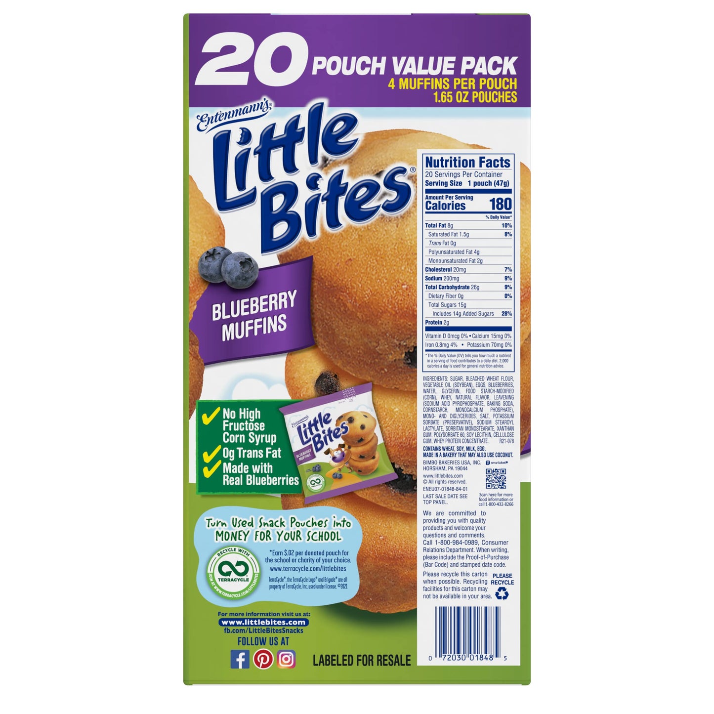 Entenmann'S Little Bites Blueberry Mini Muffins | 3 Pack (60 Pouches Total)