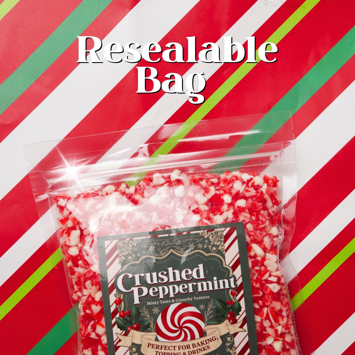 Crushed Peppermint Candy Pieces  Red and White Classic Flavor  Perfect Christmas Dessert and Drink Toppings  Resealable Bag  12 Ounces