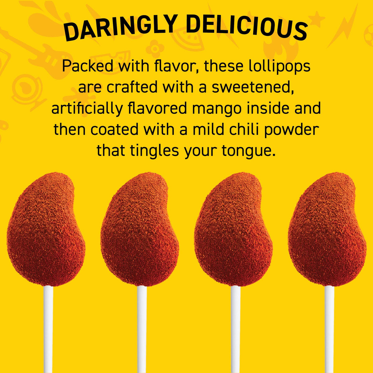 Vero Mango Lollipops Coated With Chili Powder, Hot And Sweet Candy Treat, Artificially Flavored, Net Wt. 5.6 Ounces, 10 Count Ba