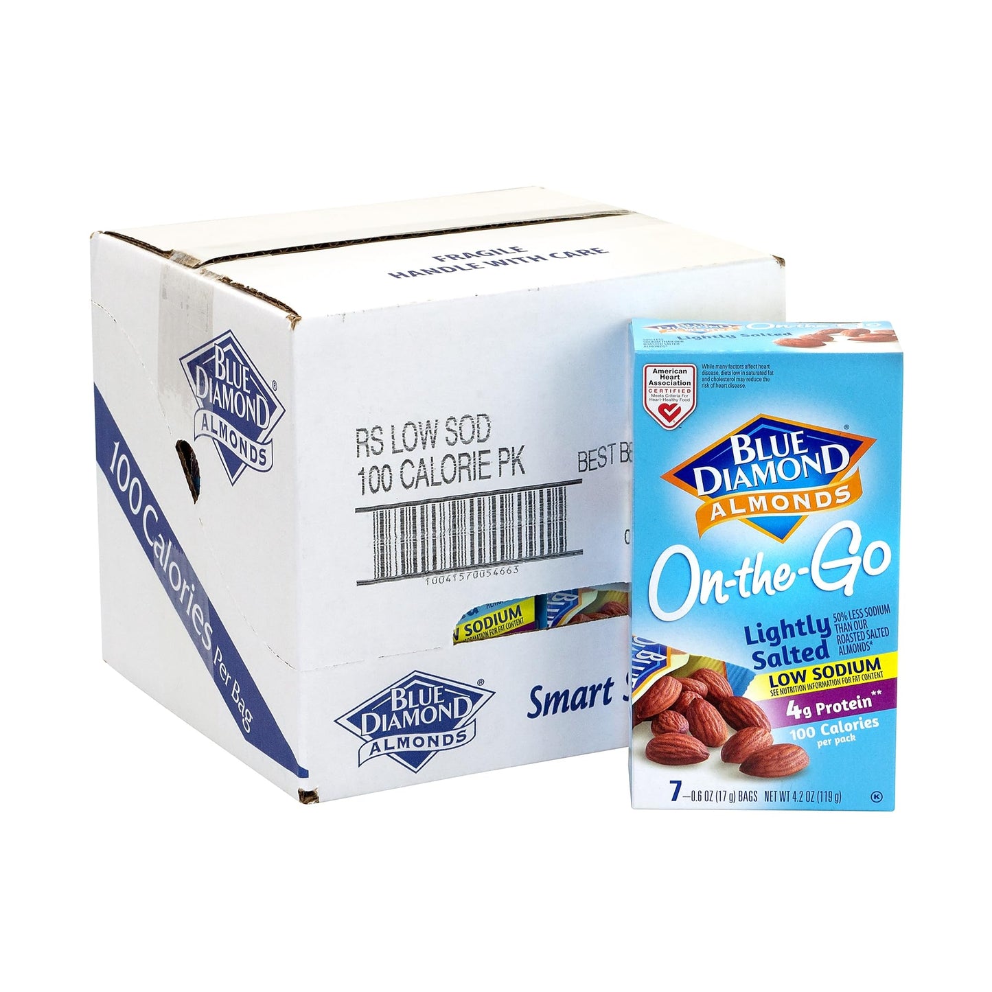 Blue Diamond Almonds, Low Sodium Lightly Salted, 100 Calorie On-The-Go Bags, 0.6 Ounce (Pack of 7)