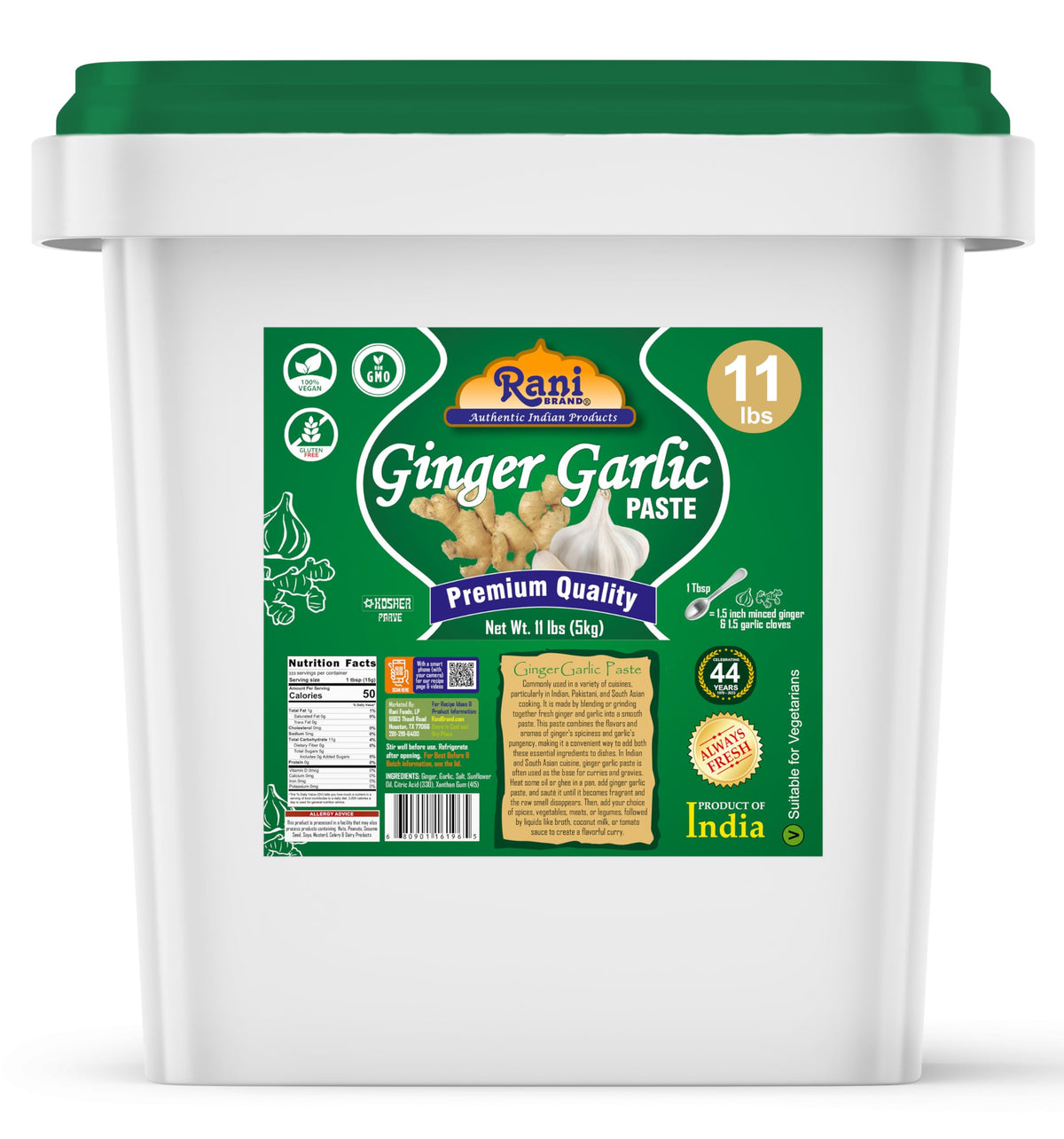 Rani Ginger Garlic Cooking Paste 176Oz (11Lbs) 5Kg Bulk ~ Vegan | Gluten Free | Non-Gmo | Kosher | No Colors | Indian Origin