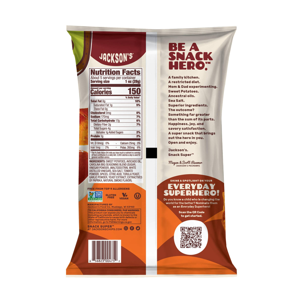 Jacksons Honest Chips Carolina BBQ Sweet Potato Chips, 5 Ounce Pack