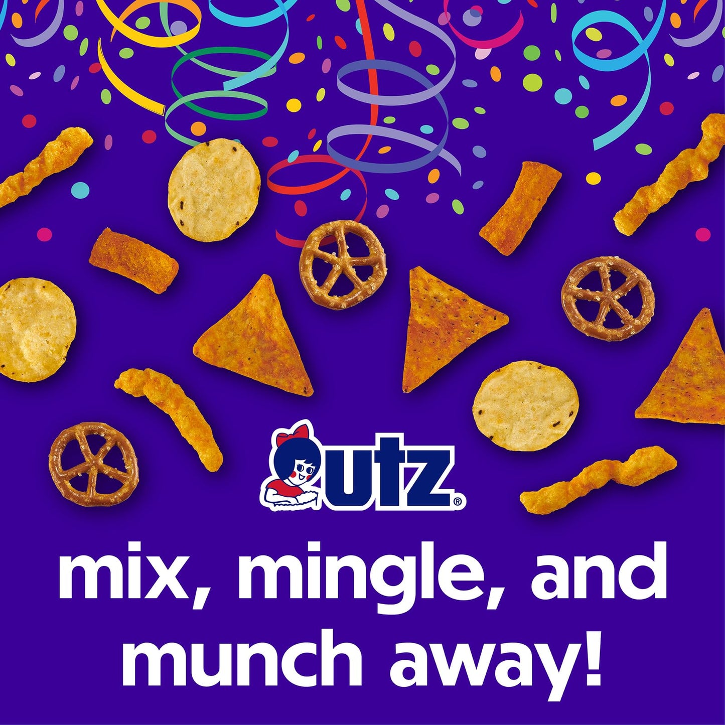 Utz Party Mix – 1 Oz. Bags (60 Count) Tasty Snack Mix Of Corn Tortilla, Nacho Tortilla, Pretzel, Bbq Corn Chip And Cheese Curl, Perfect For Vending Machines, Individual Snacks To Go, Trans-Fat Free