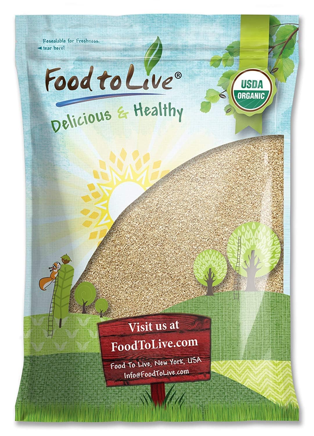 Food to Live Organic Hulled Sesame Seeds, 6 Pounds - Whole Raw White Sesame Seeds, Non-GMO, Kosher, Vegan, Unroasted, Bulk. High