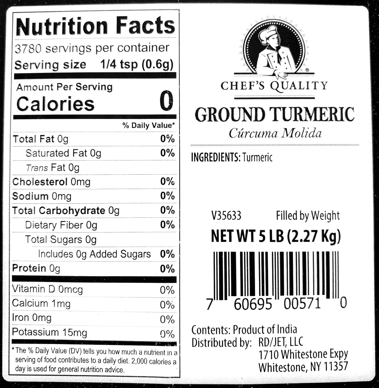 Chef'S Quality Turmeric Ground 5Lb