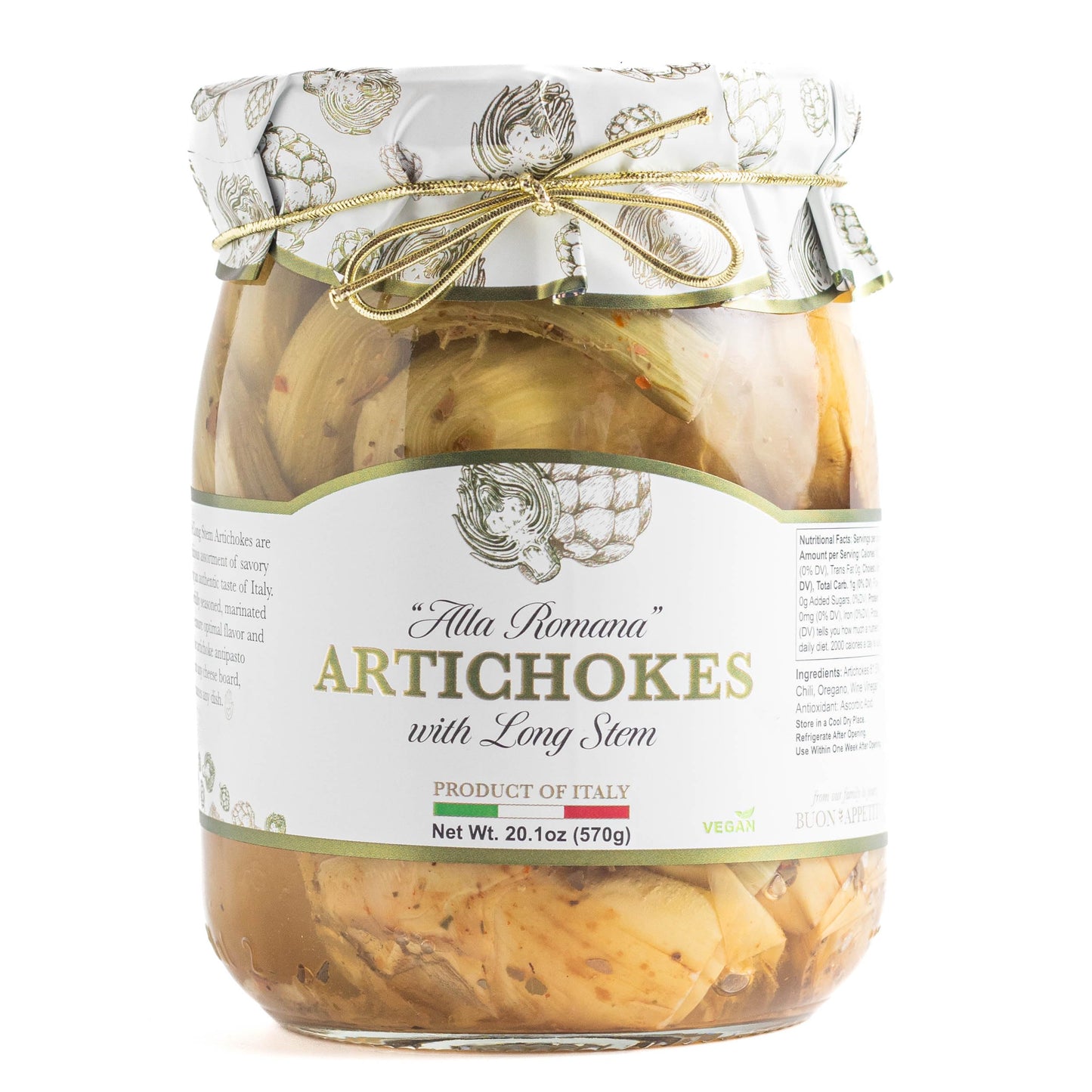 Giusto Sapore Antipasto  Roman Style Artichokes With Stem - 19.4Oz - Non Gmo Italian Top-Grade Gourmet Brand - Imported From Italy And Family Owned