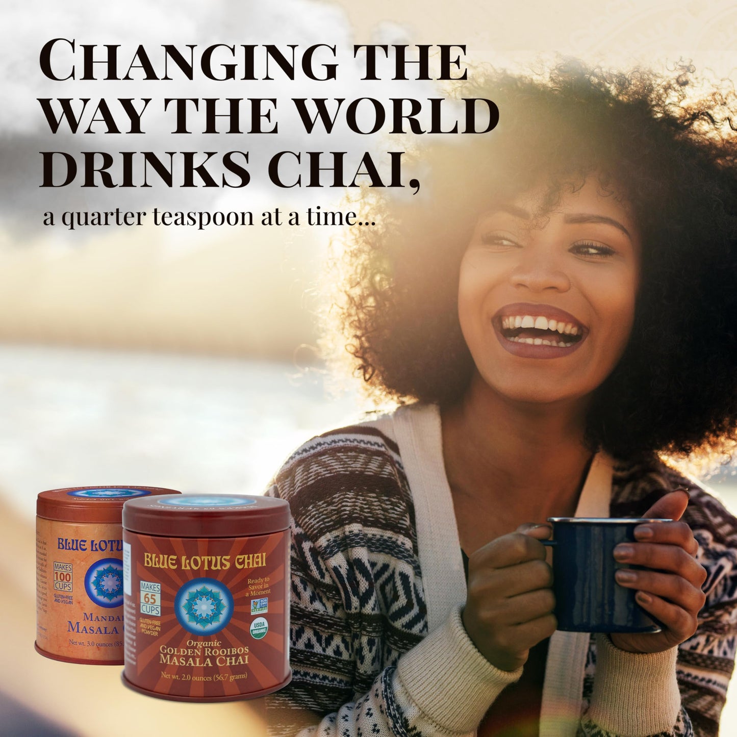 BLUE LOTUS CHAI Masala Chai Powder - Golden Rooibos Flavor - Instant Tea - 2 Oz - Makes 65 Cups - Gluten Free