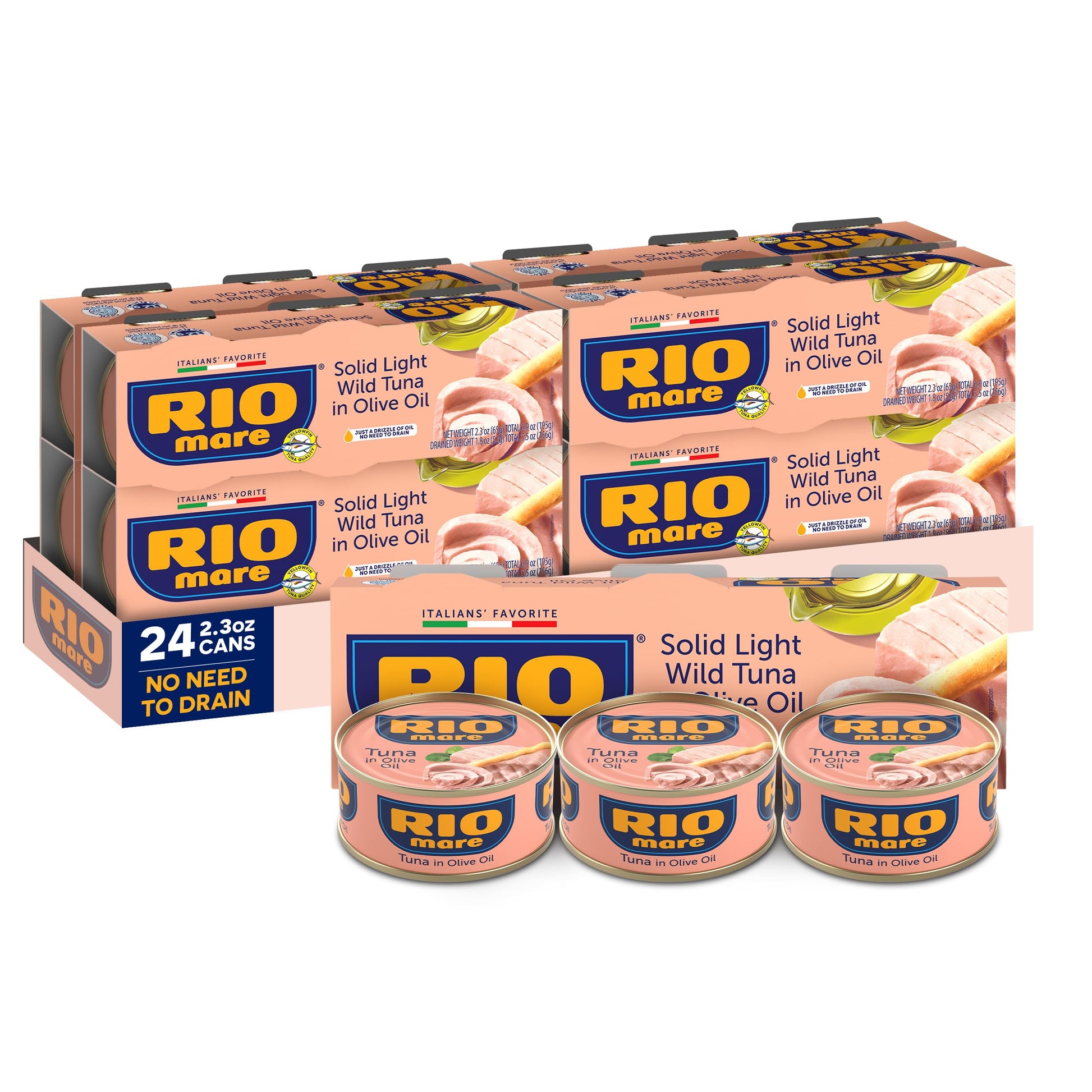 Rio Mare Top-Grade Yellowfin Tuna With A Drizzle Of Olive Oil  2.3 Ounce Can (24 Pack)  ItalyS No.1 Tuna Brand  Wild Caught  High Protein Canned Tuna  No Draining Required