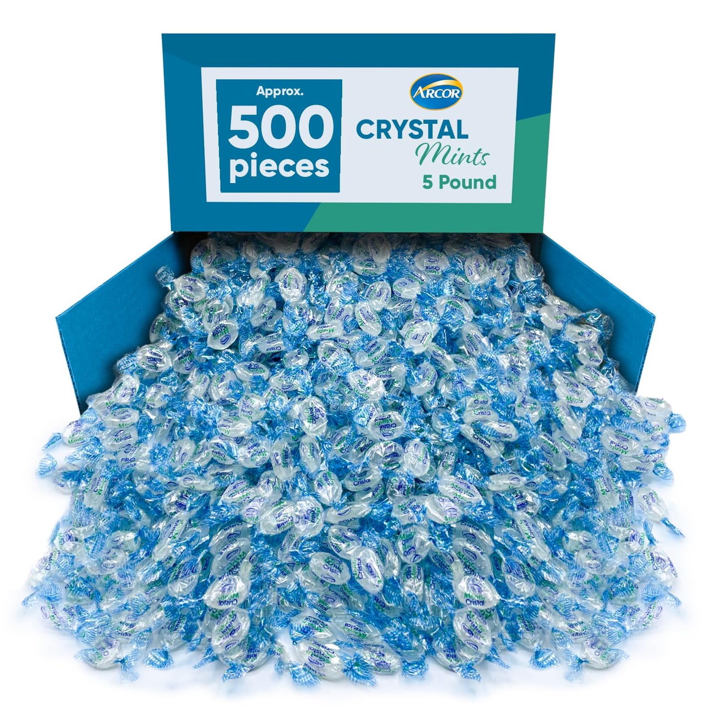 Arcor Crystal Mints Hard Candy - 5 Pounds Approx 500 Pieces - Blue Crystal Mints Hard Candy - Bulk Candy, Individually Wrapped C