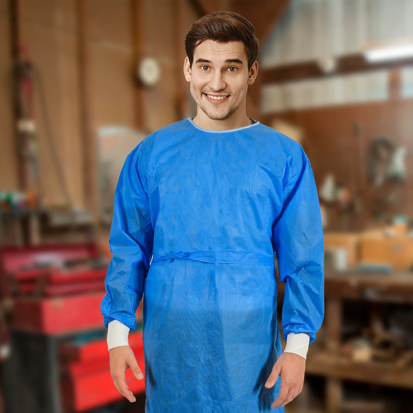 Disposable Medical Gowns Pack Of 10 Blue Isolation Gowns Disposable Frocks Large 50Gmm2 Polypropylene Ppe Medical Gown With Elas