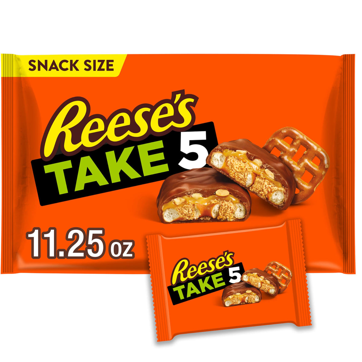 REESES TAKE 5 Pretzel, Peanut and Chocolate Snack Size, Candy Bag, 11.25 oz