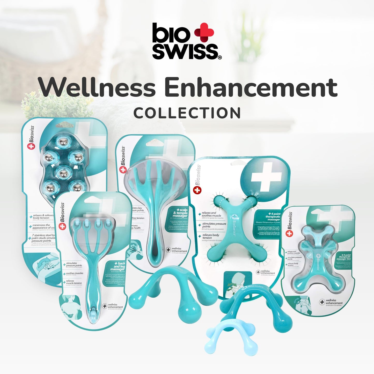 BioSwiss Teal Head Massager - Handheld Scalp & Temple Massage Tool for Relaxation, Hair Stimulation, and Stress Relief