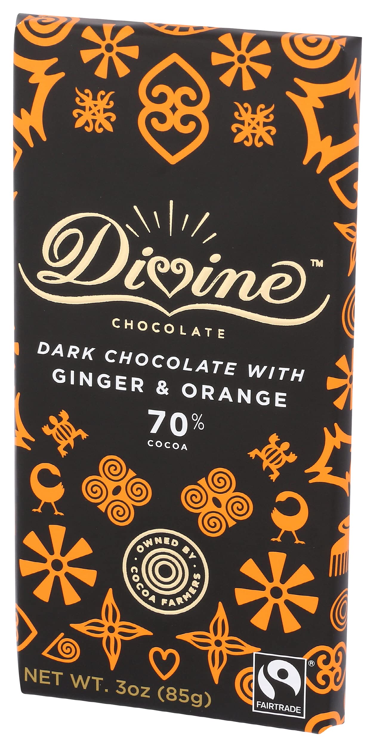 Divine Chocolate Chocolate Bar Dark Ginger Orange, 3 Oz
