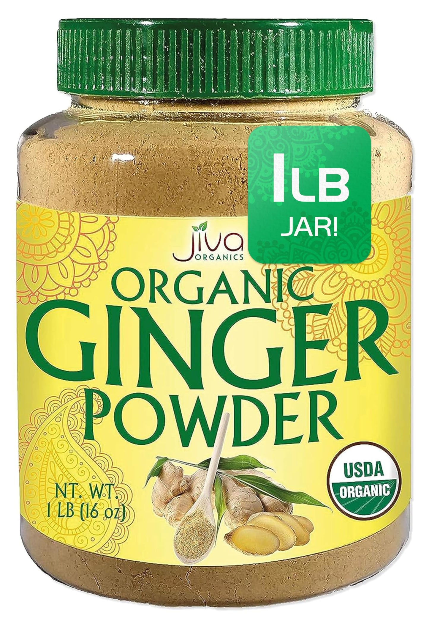 Jiva Organics Organic Ginger Root Powder, 1 LB Bulk - Non-GMO - for Cooking, Baking, Tea & More