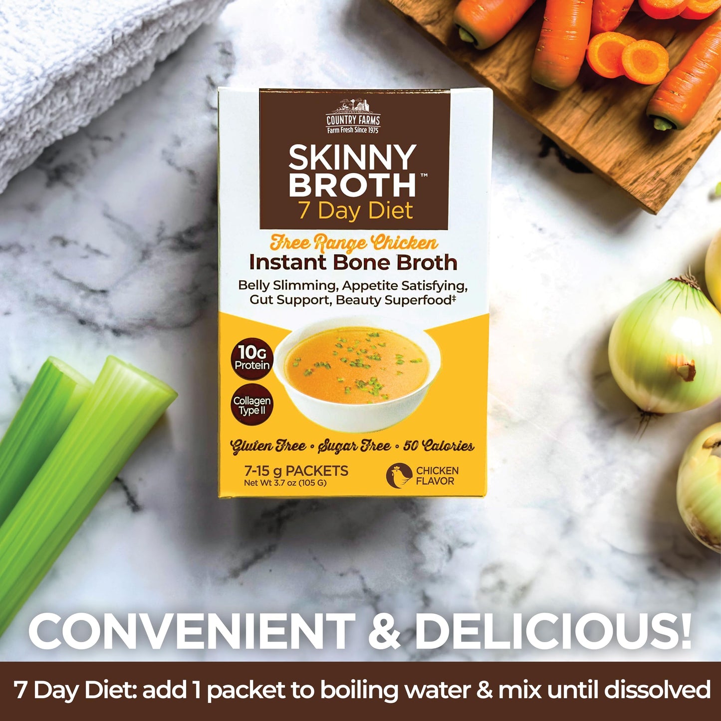 COUNTRY FARMS Instant Chicken Bone Broth, 10G Protein, 3.7 Ounce Pack