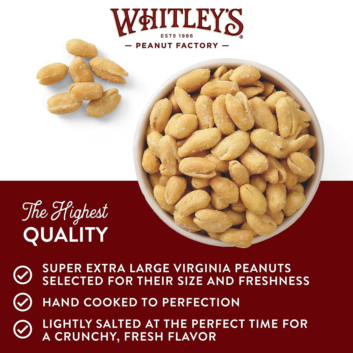 Whitleys Salted Virginia Peanuts - Super Extra Large Home Cooked Virginia Peanuts (2 x 40 Ounce Tin)