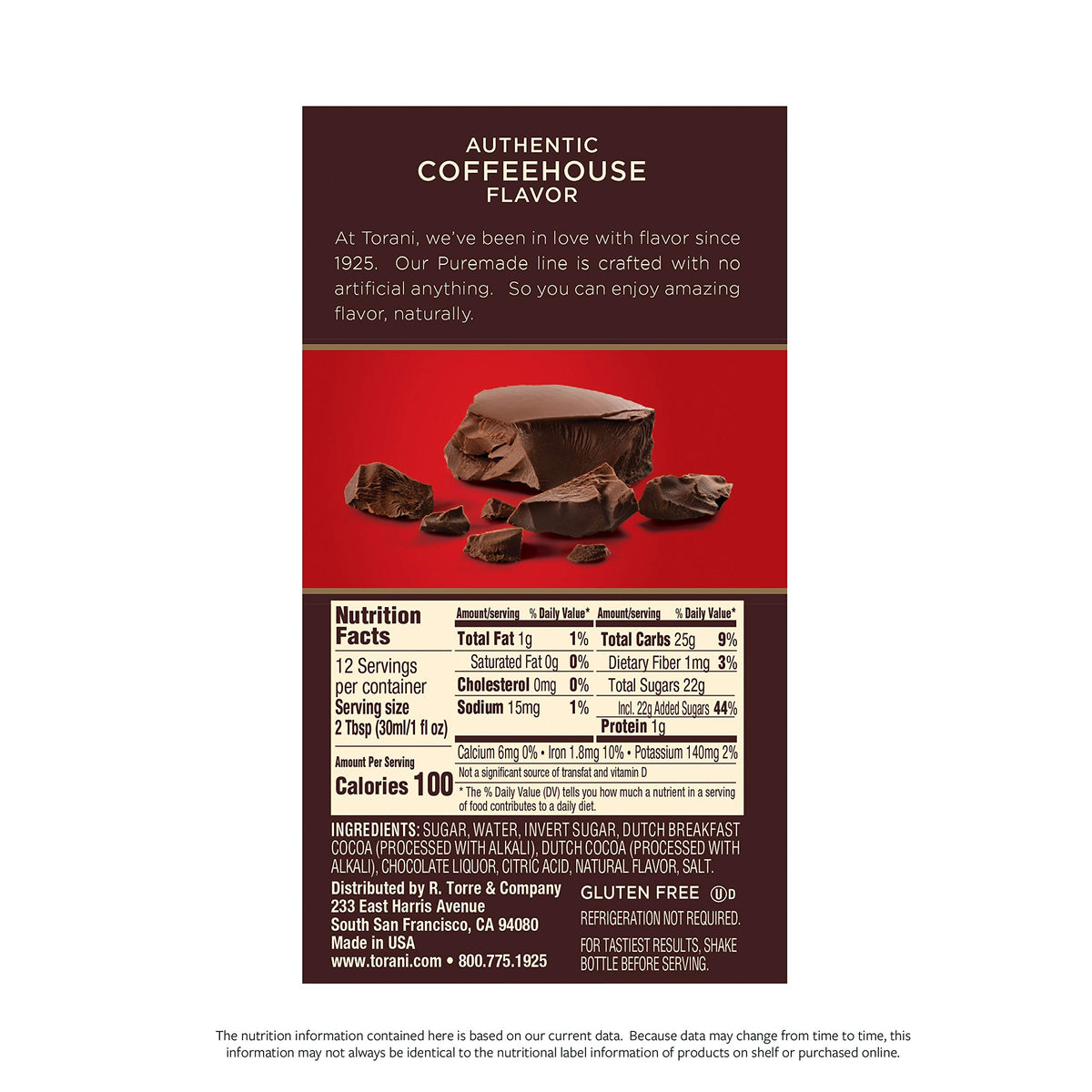 Torani Puremade Sauce, Dark Chocolate, 16.5 Ounces (Pack Of 4)
