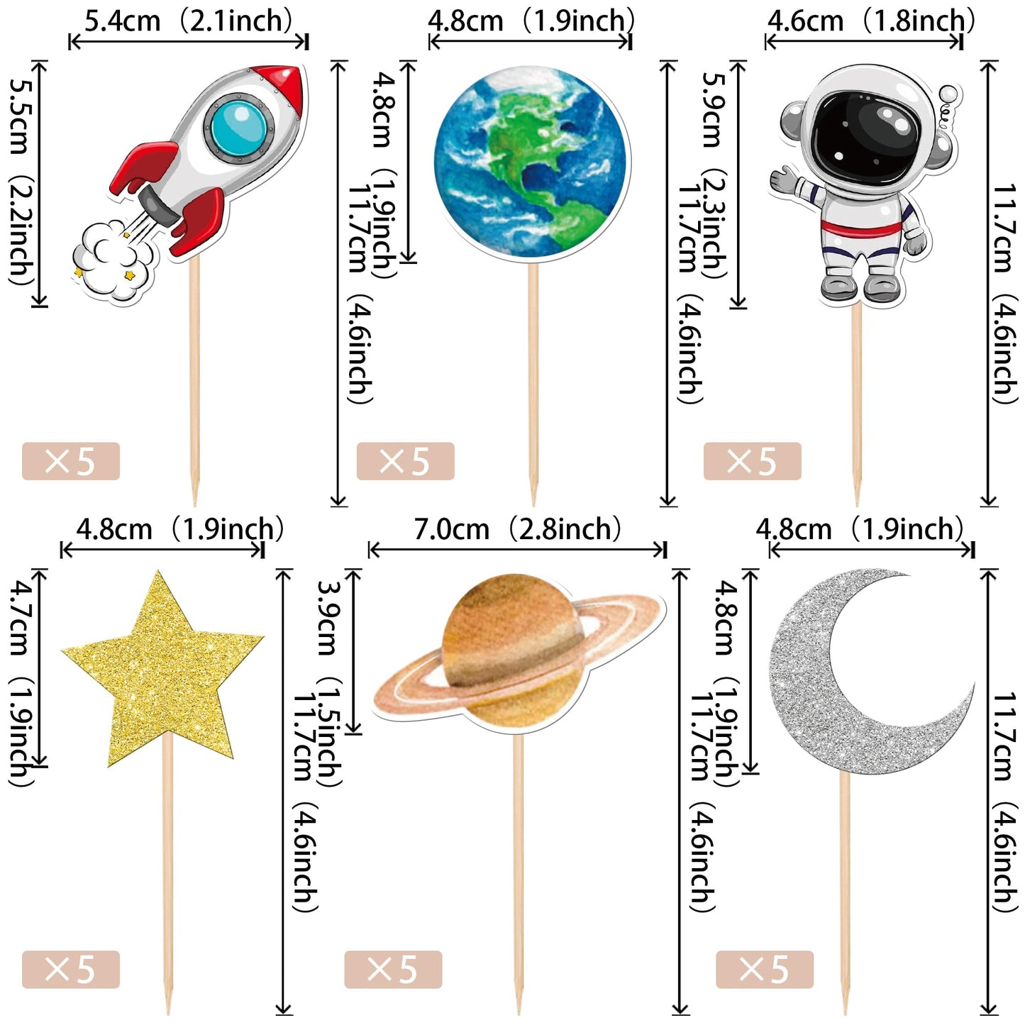 30 Pcs Outer Space Astronaut Cupcake Toppers Planet Rocket Trip To The Moon Star Cupcake Picks For Universe Outer Space Theme Ba