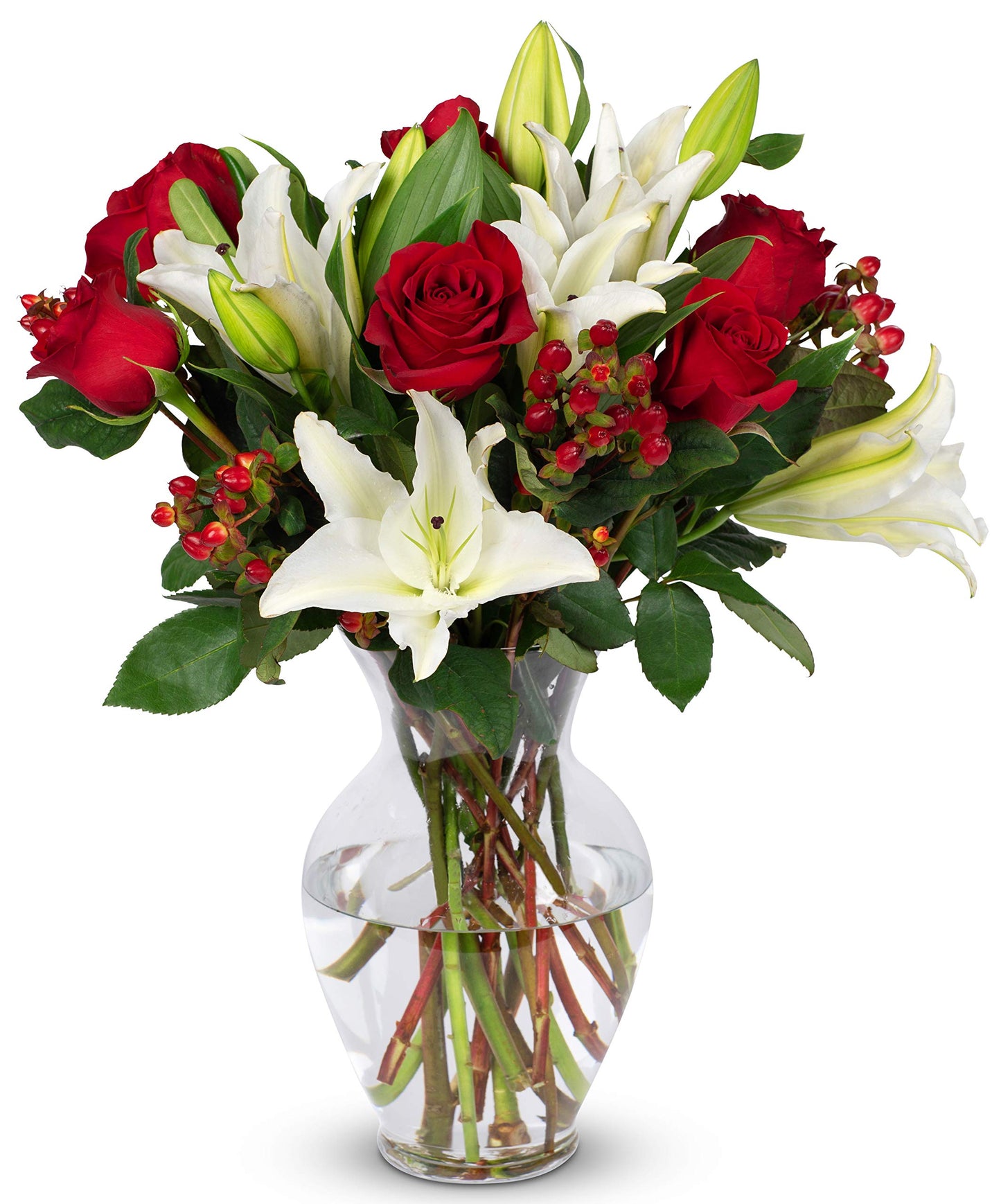 Benchmark Bouquets, Red Elegance, Glass Vase Included, Gift Fresh Flowers for Birthday, Anniversary, Get Well, Sympathy, Congrat