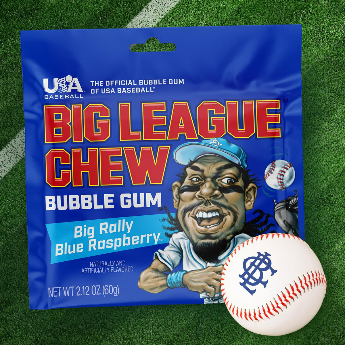 Big League Chew Big Rally Blue Raspberry Bubble Gum - Bold Blue Raspberry Blast | Perfect for Baseball Games, Teams, Concessions