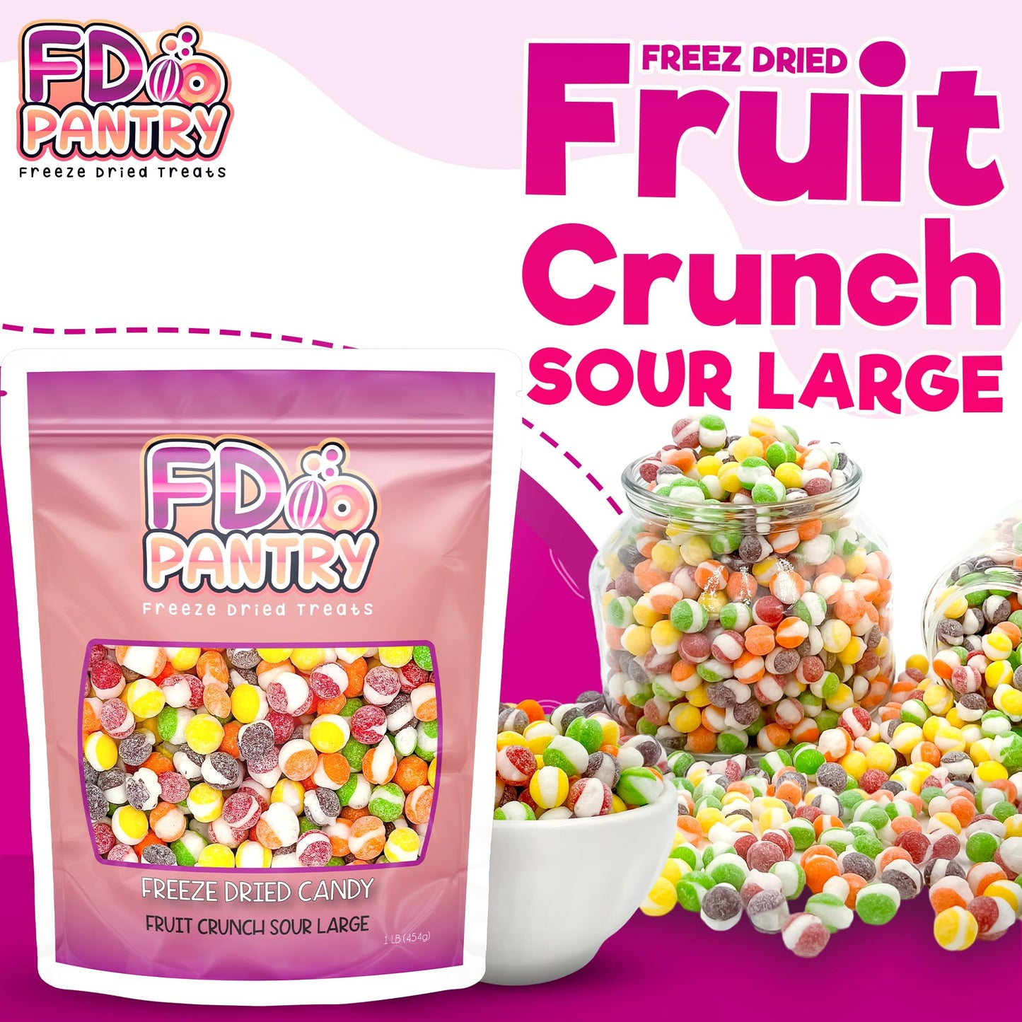 Fruit Crunch Sour - Freeze Dried Candy,1Lb, 16 Oz - Assorted Sour Flavors, Large Pouch - Ideal Gift Snack Treat 1 Pound