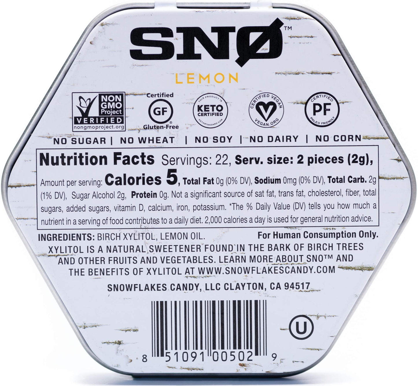 Lemon Keto Xylitol Candy Chips (3-Pack)- Snø 1.5 Oz - Sugar-Free Candy With Only 2 Ingredients | Low Carbs, Diabetic-Friendly, Non-Gmo, Vegan, Gf & Kosher | Purest Candy In The World!