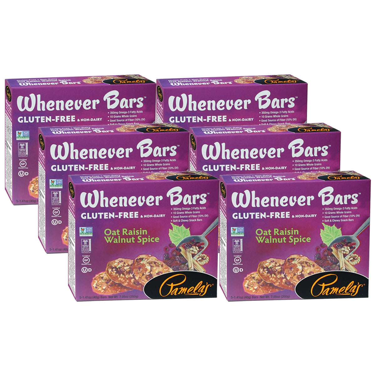 Pamelas Products Whenever Bars Oat Raisin Walnut Spice, 5 Count Box, 7.05-Ounce (Pack of 6) ( Value Bulk Multi-pack)