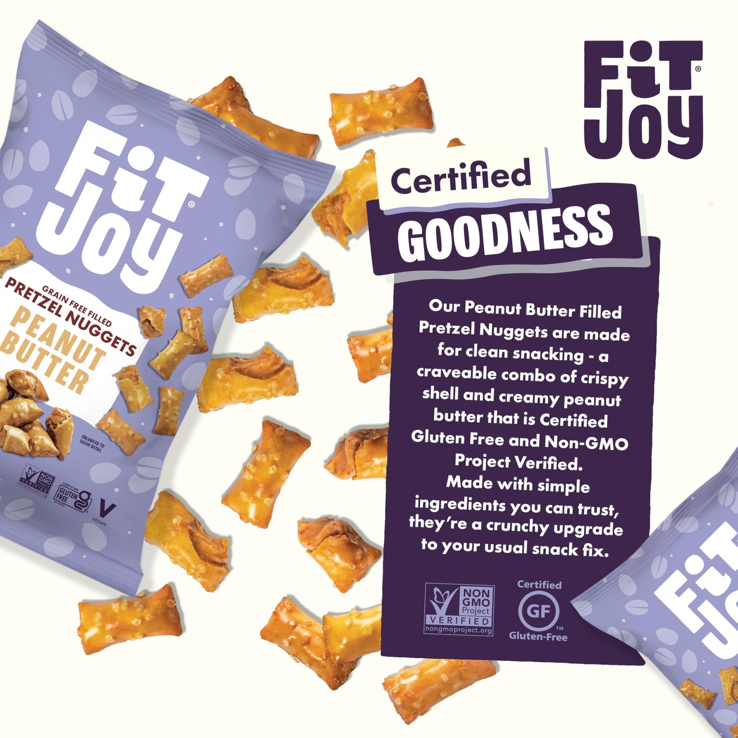 FitJoy Peanut Butter Filled Pretzel Nuggets (4 Pack, 5 Oz) - Gluten, Dairy & Corn Free Peanut Butter Snacks - Grain Free Cassava