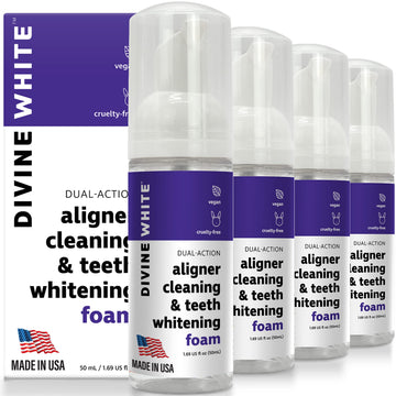 Divine White Dual-Action Stain Removal Aligner/Retainer Cleaner And Teeth Whitening Foam- Hydrogen Peroxide-Good For Invisalign,