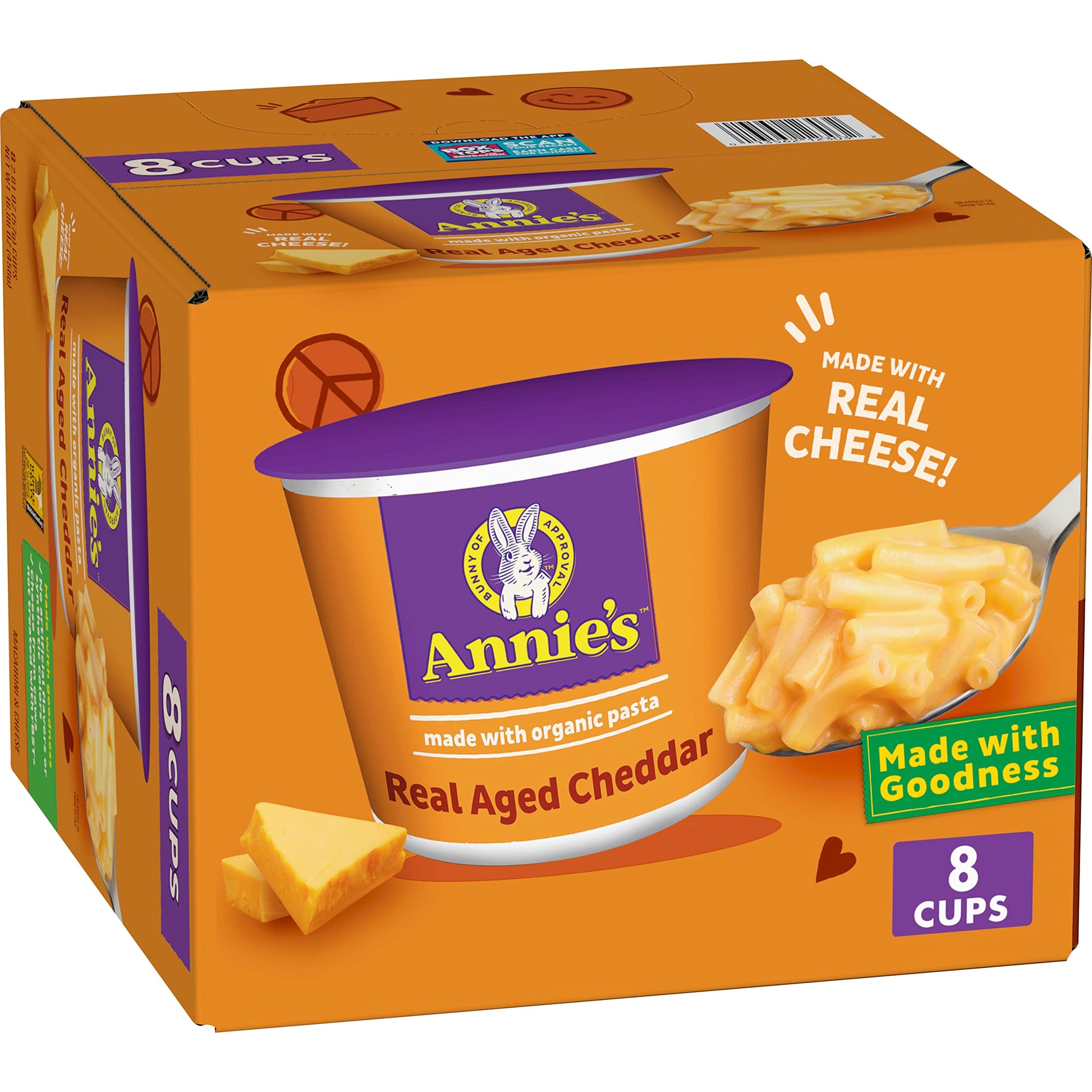 Annies Real Aged Cheddar Microwave Mac & Cheese, Organic Pasta, 8 Cups, 2.01 OZ Each