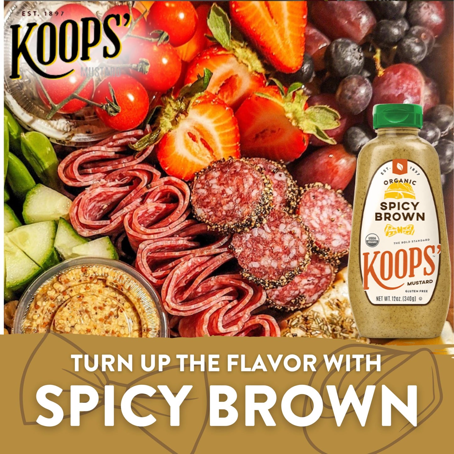 KOOPS Organic Spicy Brown Mustard, Gluten-Free, USDA Certified Organic, 12 Oz, Pack of 2