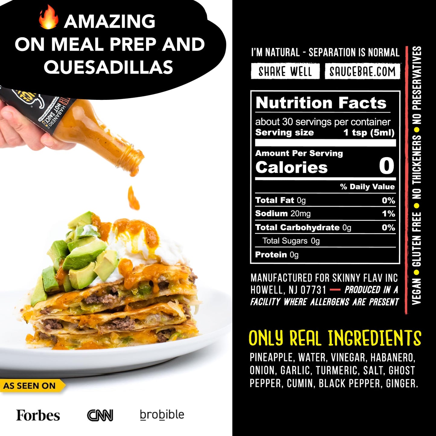 Sauce Bae Hotter Habanero All-Natural Hot Sauce, 5 fl oz - Hint of Sweetness with More Heat - Made of Pineapple, Turmeric & Ghos
