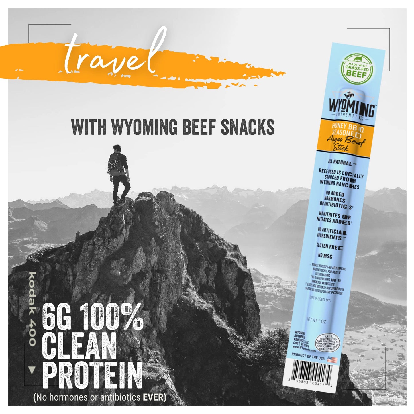Wyoming Gourmet Beef All-Natural Grass-Fed Angus Beef Sticks, Honey Bbq Flavor - High-Protein Low-Carb Low-Fat Gluten-Free Nitra