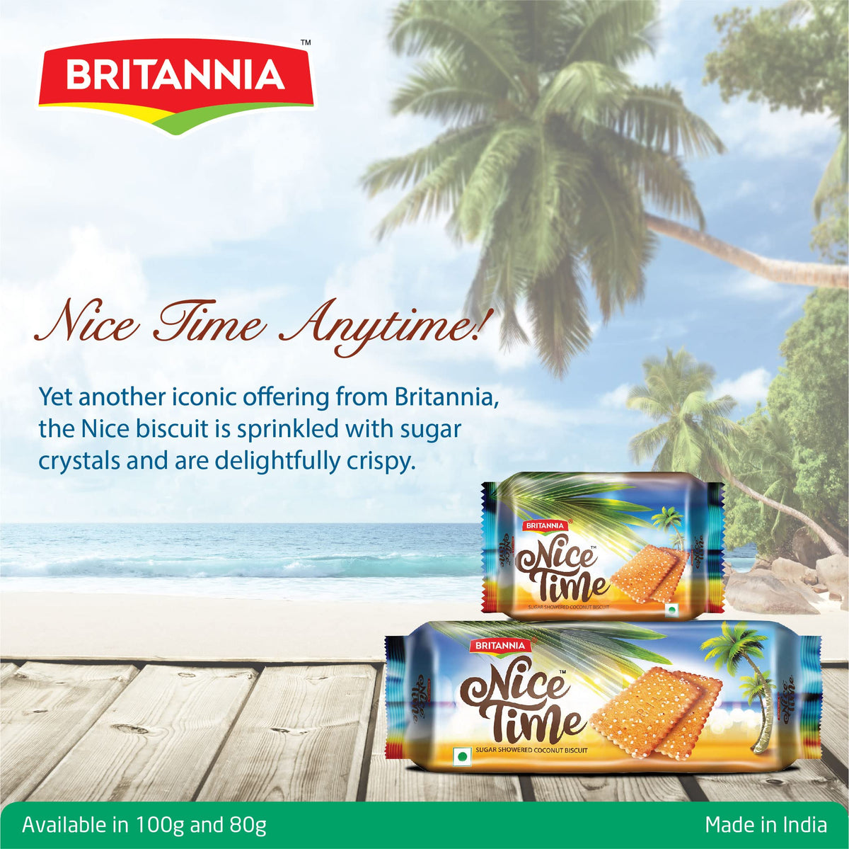 Britannia Nice Time 2.8Oz (80G) - Delicious Coconut Biscuit Crunchy - Kids Favorite Breakfast & Tea Time Snacks (Pack Of 6)
